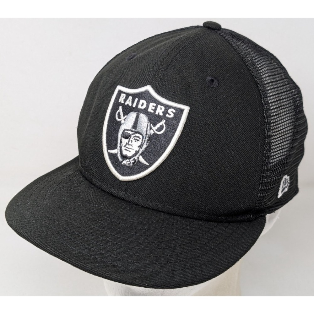 Las Vegas LA Raiders New Era 9FIFTY Snapback Hat Black Mesh Trucker Cap Men's